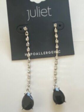 JULIET DROP EARRINGS RHINESTONE WITH BLACK FAUX GEM